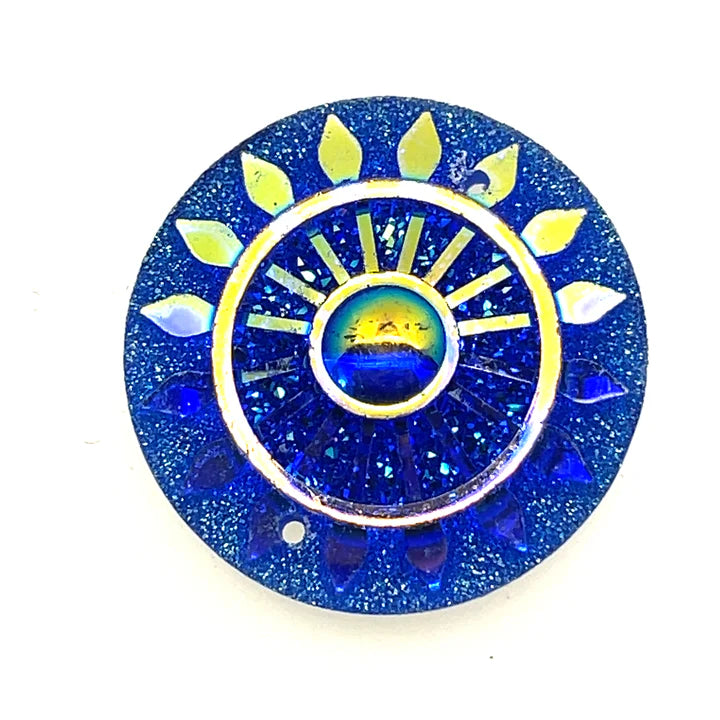 Round Sunrays Resin Blue Cabochon 25 MM