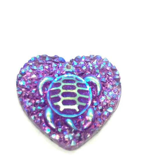 Turtle Heart Raised Resin Cabochon Purple 25 MM