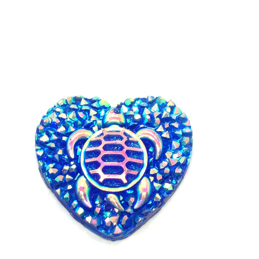 Turtle Heart Raised Resin Cabochon Blue 25 MM