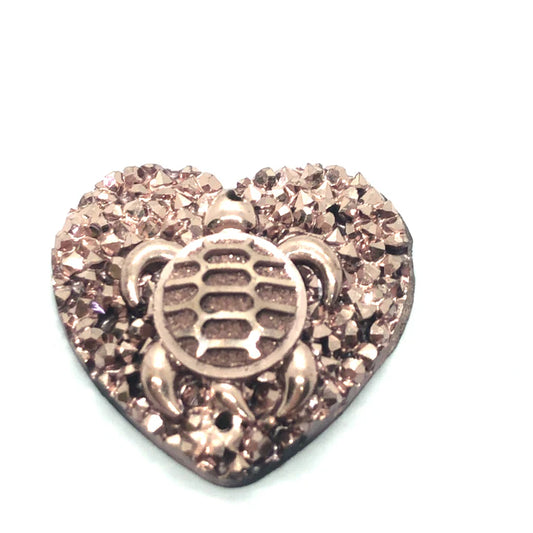 Turtle Heart Raised Resin Cabochon Brown 25 MM